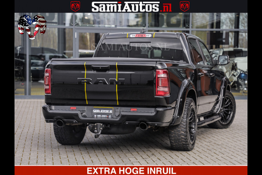 Dodge Ram 1500 HULK | 5.7 V8 | STRIPING | LUCHT VERING | LARAMIE SPORT BLACK ON BLACK | MEGA DIK | CREW CAB DUBBELE CABINE | 5 PERSOONS | DC | DIKKE WILEN | WIDE BODY |