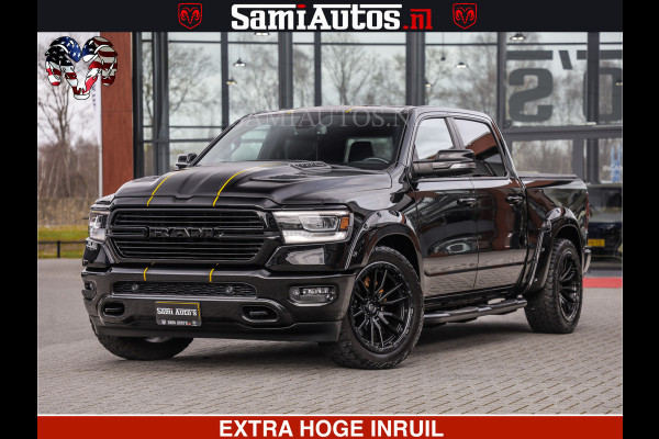 Dodge Ram 1500 HULK | 5.7 V8 | STRIPING | LUCHT VERING | LARAMIE SPORT BLACK ON BLACK | MEGA DIK | CREW CAB DUBBELE CABINE | 5 PERSOONS | DC | DIKKE WILEN | WIDE BODY |