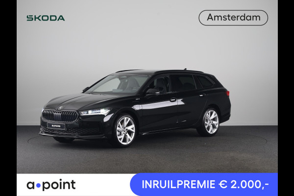 Škoda Superb Combi Sportline Business PHEV 1.5 TSI 204 pk 6 versn. DSG | Panoramadak, elektrisch bedienbaar | Trekhaak, wegklapbaar | Travel Assist Plus Sportline | Dynamic Chassis Control Pakket | CANTON Soundsystem | Lichtmetalen velgen 19 inch Aniara Aero zilver