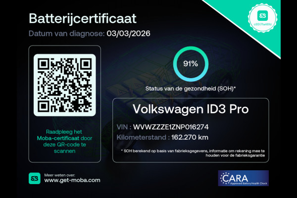 Volkswagen ID.3 Pro 62kWh SOH 91% Adaptive Cruise Navi-Pro Ecc Apple Carplay Android Auto Stoel+Stuurverwarming Led Pdc Lmv 18" Keyless start Rijstrooksensor Comfort Pakket Style Interieur Pakket Bluetooth Draadloze telefoonlader DAB 1e Eigenaar Origineel Nederlandse Auto