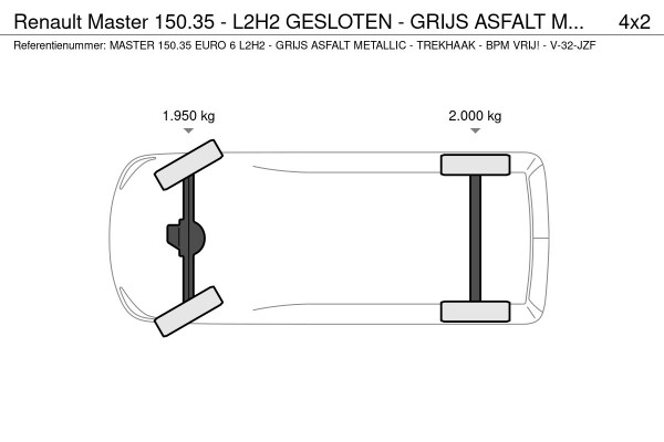 Renault Master 150.35 - L2H2 GESLOTEN - GRIJS ASFALT METALLIC - EURO 6 - TREKHAAK - V-32-JZF - BPM VRIJ!