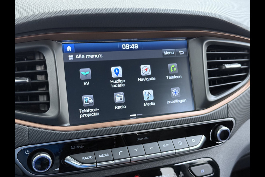 Hyundai IONIQ EV SOH 99,5% Navi Ecc Adap.Cruise Camera Comfort Android Auto Apple Carplay Infinity®-Hifi Isofix Bluetooth DAB VESS Lane Assist Regen-Licht sensor Origineel Nederlandse Auto Laatste Grote beurt bij 124.230km uitgev.