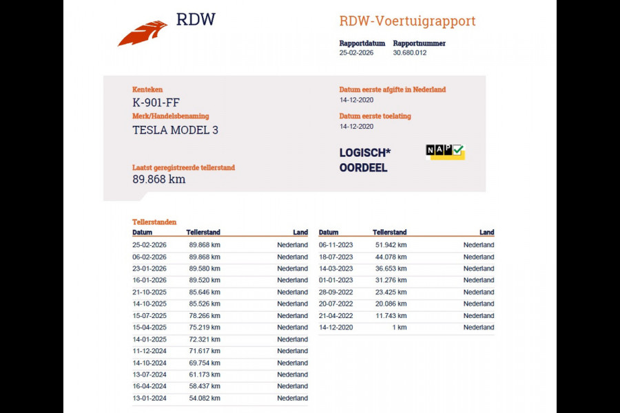 Tesla Model 3 SR+ 325PK Trekhaak LFP-Accu AutoPilot Leer Pano-Dak Adaptive Cruise Lmv 18" Camera's Elektr.-Stuur+Stoelen+Spiegels+Geheugen+Eas SOH 92% Ecc Navi Led DAB Voorverwarmen interieur via App Keyless One-Pedal-Drive 1.000KG Trekgewicht 1e Eigenaar Origineel Nederlandse Auto Fabrieksgarantie op Accu en Motor tot 14-12-2028/160.000km