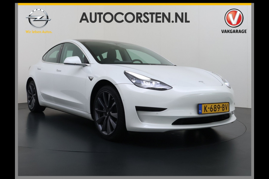Tesla Model 3 SR+ 325PK Trekhaak LFP-Accu 19" SOH 90% AutoPilot Leer Pano-Dak Adaptive Cruise Lmv 18" Camera's Elektr.-Stuur+Stoelen+Spiegels+ Ecc Navi Led DAB Voorverwarmen interieur via App Keyless One-Pedal-Drive Origineel Nederlandse Auto Fabrieksgarantie op Accu en Motor tot 9-12-2028/160.000km