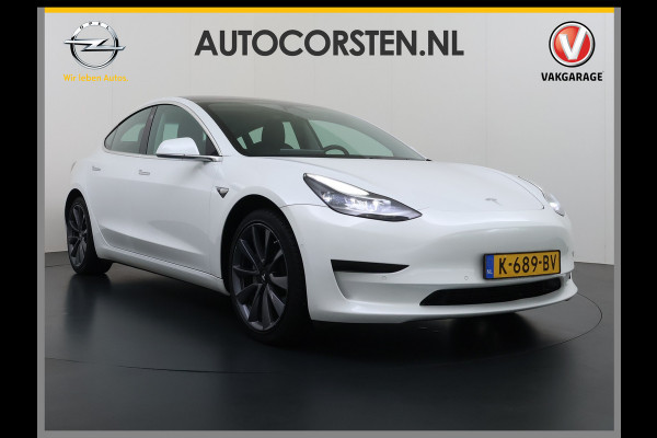 Tesla Model 3 SR+ 325PK Trekhaak LFP-Accu 19" SOH 90% AutoPilot Leer Pano-Dak Adaptive Cruise Lmv 18" Camera's Elektr.-Stuur+Stoelen+Spiegels+ Ecc Navi Led DAB Voorverwarmen interieur via App Keyless One-Pedal-Drive Origineel Nederlandse Auto Fabrieksgarantie op Accu en Motor tot 9-12-2028/160.000km