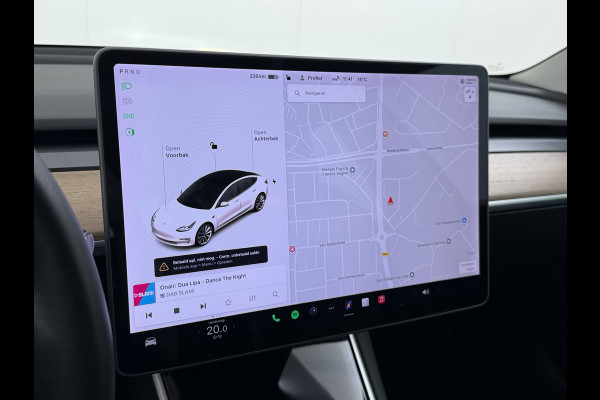 Tesla Model 3 SR+ 325PK Trekhaak LFP-Accu 19" SOH 90% AutoPilot Leer Pano-Dak Adaptive Cruise Lmv 18" Camera's Elektr.-Stuur+Stoelen+Spiegels+ Ecc Navi Led DAB Voorverwarmen interieur via App Keyless One-Pedal-Drive Origineel Nederlandse Auto Fabrieksgarantie op Accu en Motor tot 9-12-2028/160.000km