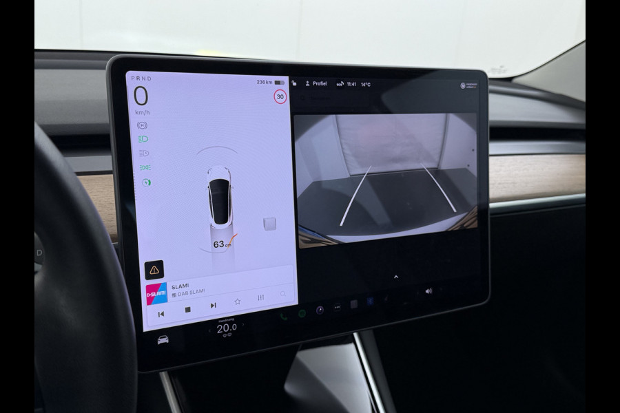 Tesla Model 3 SR+ 325PK Trekhaak LFP-Accu 19" SOH 90% AutoPilot Leer Pano-Dak Adaptive Cruise Lmv 18" Camera's Elektr.-Stuur+Stoelen+Spiegels+ Ecc Navi Led DAB Voorverwarmen interieur via App Keyless One-Pedal-Drive Origineel Nederlandse Auto Fabrieksgarantie op Accu en Motor tot 9-12-2028/160.000km