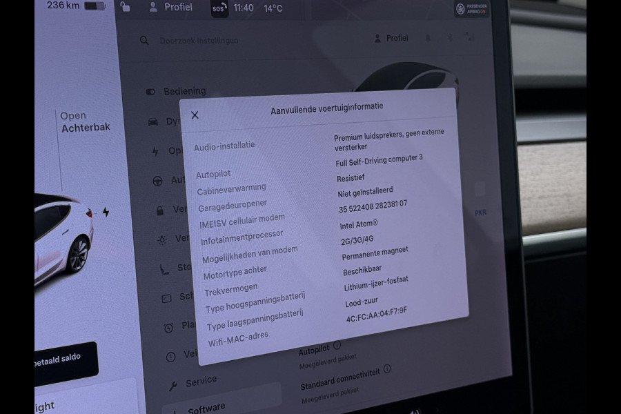 Tesla Model 3 SR+ 325PK Trekhaak LFP-Accu 19" SOH 90% AutoPilot Leer Pano-Dak Adaptive Cruise Lmv 18" Camera's Elektr.-Stuur+Stoelen+Spiegels+ Ecc Navi Led DAB Voorverwarmen interieur via App Keyless One-Pedal-Drive Origineel Nederlandse Auto Fabrieksgarantie op Accu en Motor tot 9-12-2028/160.000km