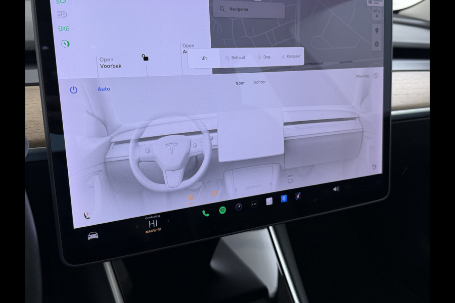 Tesla Model 3 SR+ 325PK Trekhaak LFP-Accu 19" SOH 90% AutoPilot Leer Pano-Dak Adaptive Cruise Lmv 18" Camera's Elektr.-Stuur+Stoelen+Spiegels+ Ecc Navi Led DAB Voorverwarmen interieur via App Keyless One-Pedal-Drive Origineel Nederlandse Auto Fabrieksgarantie op Accu en Motor tot 9-12-2028/160.000km