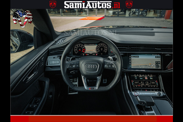Audi RS Q8 RSQ8 BLACK OPS | 600PK 4.0 V8 TFSI QUATTRO | HUD | 4 WIELBESTURING | 23 INCH AUDI SPORT WHEELS | RS BEKLEDING ZWART | PANO | SOF BANG & OLUFSEN | PANORAMA DAK | De Lamborghini Urus en Audi RS Q8 zijn beide supersnelle SUV's met dezelfde basis (4.0L V8 twin-turbo motor van de VW Group)
