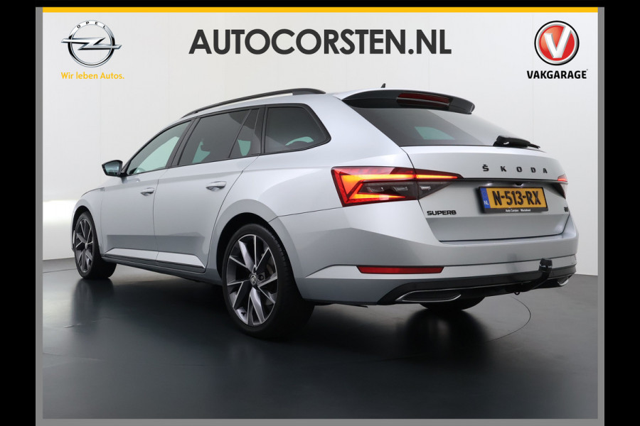 Škoda Superb Combi T218PK iV PHEV AUT-6 Sportline BS Elektr.+Geheugen-Sport-Stoelen+Verwarmd Trekhaak Virtual Cockpit Matrix Led Navi Ecc Ada 1.4t- Plug-in-hybride Achterbank+Stuurverwarming Led Elek.Achterklep Lmv 19" Keyless Dodehoek detectie Verkeersbord detectie 1e Eigenaar Origineel Nederlandse Auto 400 Nm !! + 1600kg trekvermogen