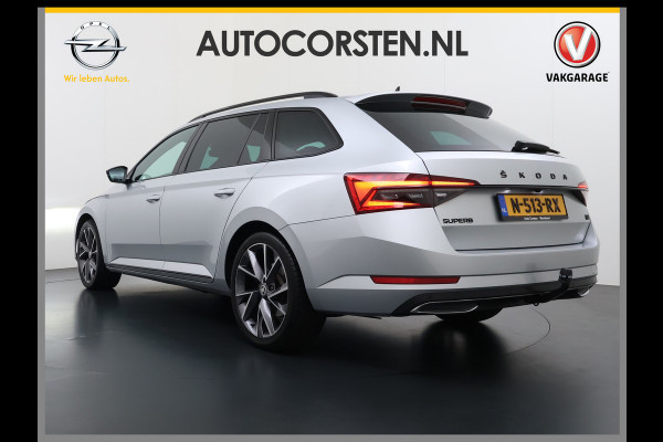 Škoda Superb Combi T218PK iV PHEV AUT-6 Sportline BS Elektr.+Geheugen-Sport-Stoelen+Verwarmd Trekhaak Virtual Cockpit Matrix Led Navi Ecc Ada 1.4t- Plug-in-hybride Achterbank+Stuurverwarming Led Elek.Achterklep Lmv 19" Keyless Dodehoek detectie Verkeersbord detectie 1e Eigenaar Origineel Nederlandse Auto 400 Nm !! + 1600kg trekvermogen
