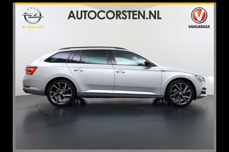 Škoda Superb Combi T218PK iV PHEV AUT-6 Sportline BS Elektr.+Geheugen-Sport-Stoelen+Verwarmd Trekhaak Virtual Cockpit Matrix Led Navi Ecc Ada 1.4t- Plug-in-hybride Achterbank+Stuurverwarming Led Elek.Achterklep Lmv 19" Keyless Dodehoek detectie Verkeersbord detectie 1e Eigenaar Origineel Nederlandse Auto 400 Nm !! + 1600kg trekvermogen