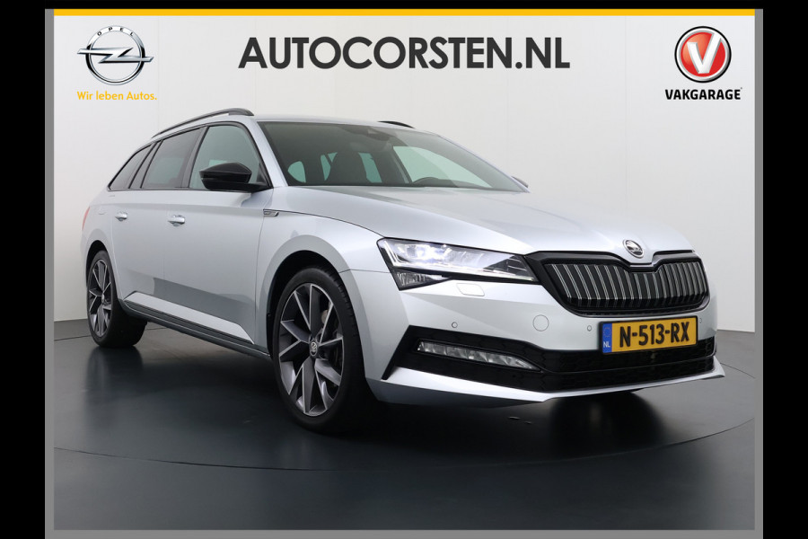 Škoda Superb Combi T218PK iV PHEV AUT-6 Sportline BS Elektr.+Geheugen-Sport-Stoelen+Verwarmd Trekhaak Virtual Cockpit Matrix Led Navi Ecc Ada 1.4t- Plug-in-hybride Achterbank+Stuurverwarming Led Elek.Achterklep Lmv 19" Keyless Dodehoek detectie Verkeersbord detectie 1e Eigenaar Origineel Nederlandse Auto 400 Nm !! + 1600kg trekvermogen