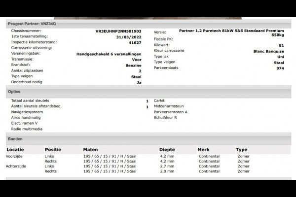 Peugeot Partner 1.2 Benzine 111PK Euro6 Premium / Airco / Navigatie / Cruise-ctr. / Schuifdeur + Raam / Radio multimedia / Apk 03-2026