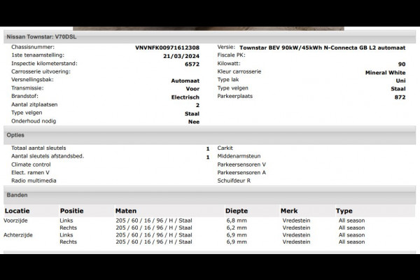 Nissan Townstar N-Connecta L2 45 kWh 100% EV. / Pdc.+Camera / Airco-ecc./ Radio-multimedia / Schuifdeur rechts / WLTP-actieradius: ca. 285 km