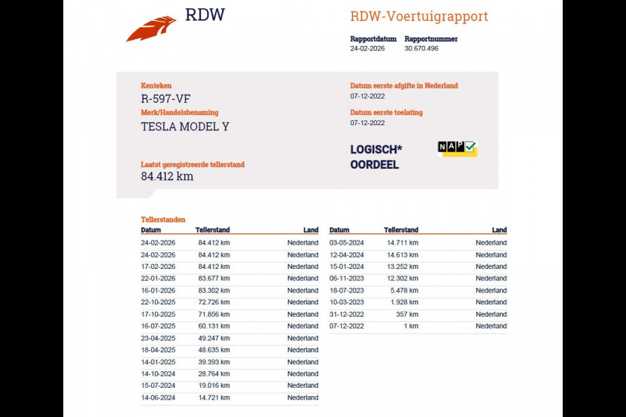 Tesla Model Y RWD SOH 95% Warmtepomp LFP-Accu Leder Lmv Camera's Panoramadak Adap.Cruise Navi Ecc Autopilot Stoel+Stuur+Achterbank Verwarming Elek.Achterklep Dodehoek detector Draadloze telefoonlader Origineel Nederlandse Auto Fabrieksgarantie op Motor en Accu tot 7-12-2030/160.000km