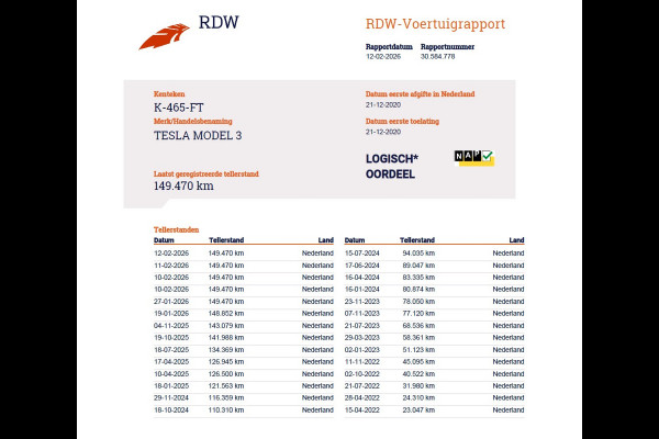 Tesla Model 3 Long Range AWD 75kWh Facelift Trekhaak Warmtepomp Elek.Achterklep Lmv AutoPilot Leder Panoramadak Adaptive-Cruise Camera's Elekt Navi LED DAB Voorverwarmen interieur Keyless One-Pedal-Drive 4WD SOH 86% 1e Eigenaar Origineel Nederlandse Auto Fabrieksgarantie op Accu en Motor tot 21-12-2028/192.00km € 62.000 nieuw !