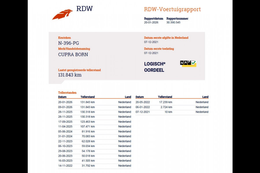 CUPRA Born 62 kWh 204PK 3-Fase Adaptive-Cruise Camera Apple Carplay Android Navi PDC-a+v Ecc Business One Lmv Stoel+Stuurverwarming Led Isofix DAB Bluetooth Rijstrooksensor Regensensor SOH 91% 1e Eigenaar Origineel Nederlandse Auto Dealeronderhouden
