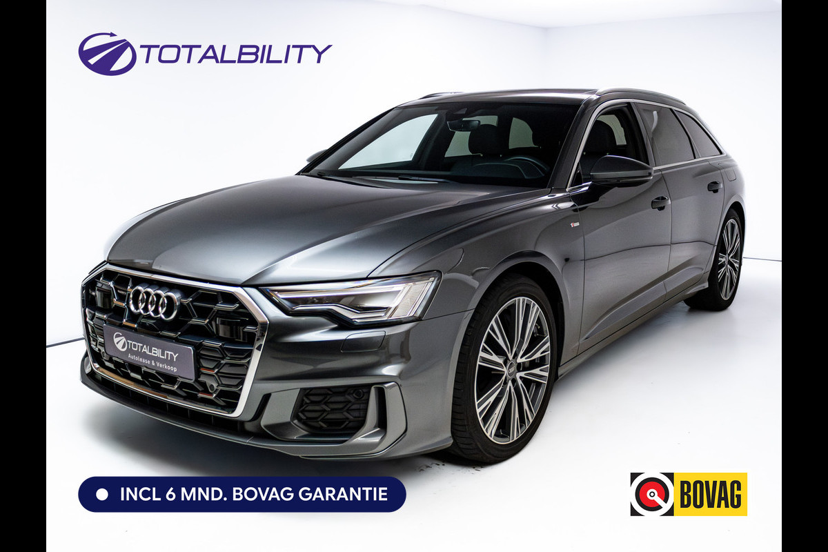 Audi A6 Avant 50 TFSI e quattro 3x S-Line | Facelift | Panoramdak | Stoel- & Stuurverw. | Elec. trekhaak | Elec. achterklep | Elec. verst. best. stoel met geheugen, Sfeerverlichting, 20"LMV, Matrix Led, Adap. onderstel, Daytona Grijs