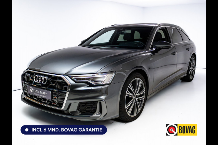 Audi A6 Avant 50 TFSI e quattro 3x S-Line | Facelift | Panoramdak | Stoel- & Stuurverw. | Elec. trekhaak | Elec. achterklep | Elec. verst. best. stoel met geheugen, Sfeerverlichting, 20"LMV, Matrix Led, Adap. onderstel, Daytona Grijs