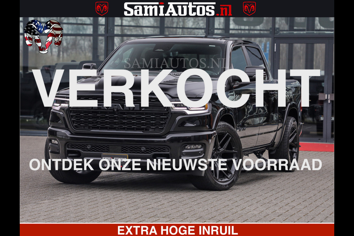 Dodge Ram LIMITED H.O 540 PK 706 Nm | FEUL WIELEN |XB9 | MASSAGE | BOM VOL | CREW CAB | DUBBELE CABINE | GRIJSKENTEKEN | 5 PERSOONS | DE MEEST LUXUEUZE en BEGEERDE Pick-up