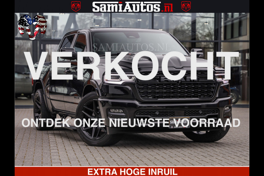 Dodge Ram LIMITED H.O 540 PK 706 Nm | FEUL WIELEN |XB9 | MASSAGE | BOM VOL | CREW CAB | DUBBELE CABINE | GRIJSKENTEKEN | 5 PERSOONS | DE MEEST LUXUEUZE en BEGEERDE Pick-up