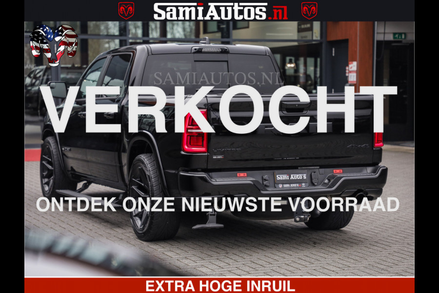 Dodge Ram LIMITED H.O 540 PK 706 Nm | FEUL WIELEN |XB9 | MASSAGE | BOM VOL | CREW CAB | DUBBELE CABINE | GRIJSKENTEKEN | 5 PERSOONS | DE MEEST LUXUEUZE en BEGEERDE Pick-up