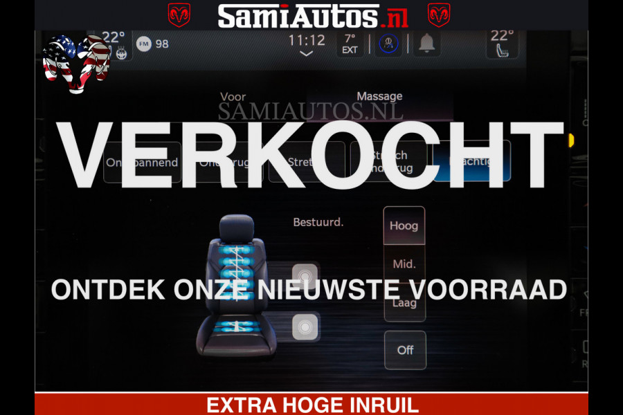 Dodge Ram LIMITED H.O 540 PK 706 Nm | FEUL WIELEN |XB9 | MASSAGE | BOM VOL | CREW CAB | DUBBELE CABINE | GRIJSKENTEKEN | 5 PERSOONS | DE MEEST LUXUEUZE en BEGEERDE Pick-up