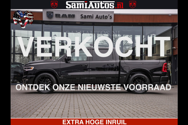 Dodge Ram LIMITED H.O 540 PK 706 Nm | FEUL WIELEN |XB9 | MASSAGE | BOM VOL | CREW CAB | DUBBELE CABINE | GRIJSKENTEKEN | 5 PERSOONS | DE MEEST LUXUEUZE en BEGEERDE Pick-up
