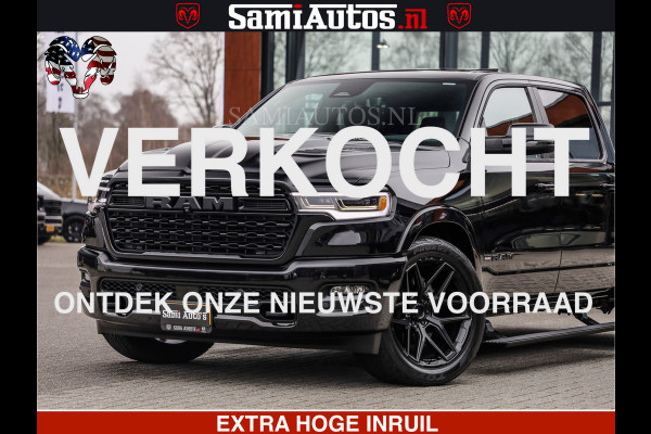 Dodge Ram LIMITED H.O 540 PK 706 Nm | FEUL WIELEN |XB9 | MASSAGE | BOM VOL | CREW CAB | DUBBELE CABINE | GRIJSKENTEKEN | 5 PERSOONS | DE MEEST LUXUEUZE en BEGEERDE Pick-up