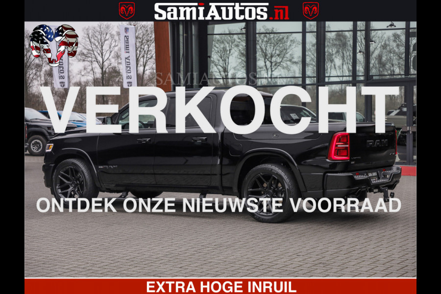 Dodge Ram LIMITED H.O 540 PK 706 Nm | FEUL WIELEN |XB9 | MASSAGE | BOM VOL | CREW CAB | DUBBELE CABINE | GRIJSKENTEKEN | 5 PERSOONS | DE MEEST LUXUEUZE en BEGEERDE Pick-up