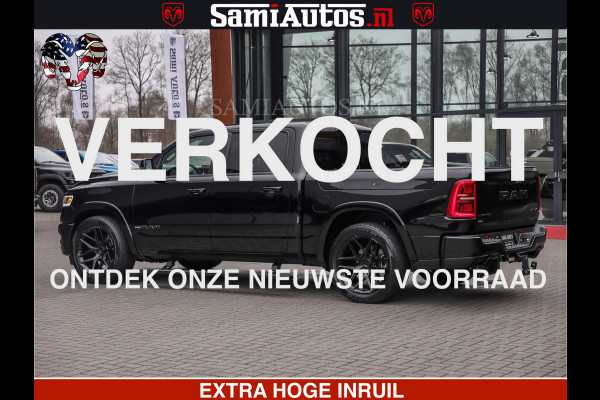 Dodge Ram LIMITED H.O 540 PK 706 Nm | FEUL WIELEN |XB9 | MASSAGE | BOM VOL | CREW CAB | DUBBELE CABINE | GRIJSKENTEKEN | 5 PERSOONS | DE MEEST LUXUEUZE en BEGEERDE Pick-up