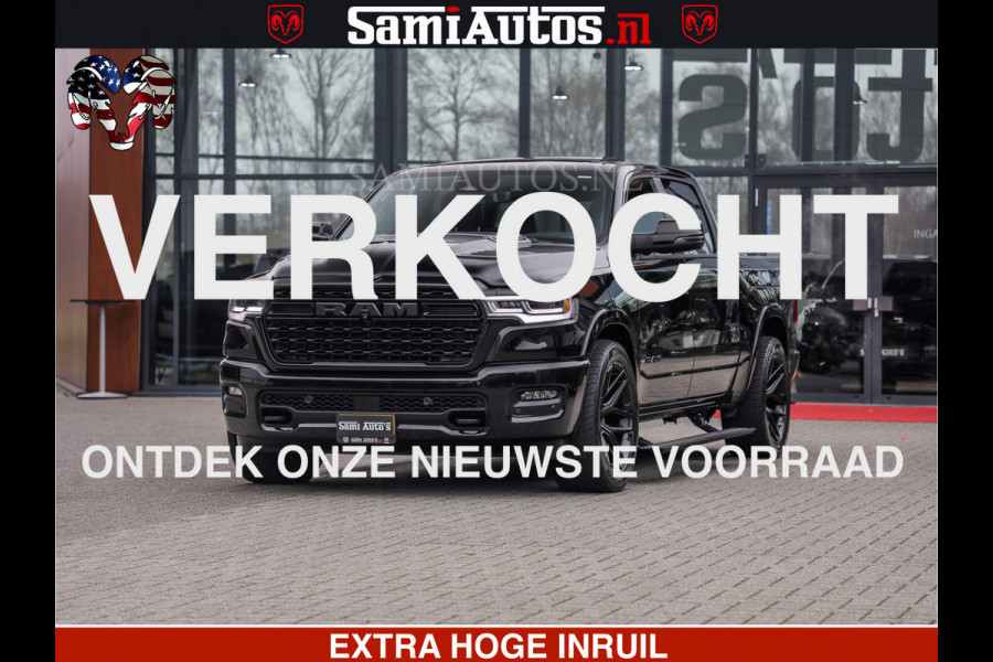 Dodge Ram LIMITED H.O 540 PK 706 Nm | FEUL WIELEN |XB9 | MASSAGE | BOM VOL | CREW CAB | DUBBELE CABINE | GRIJSKENTEKEN | 5 PERSOONS | DE MEEST LUXUEUZE en BEGEERDE Pick-up