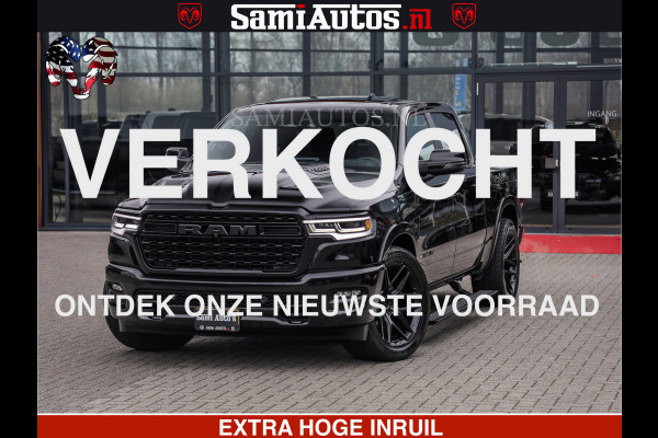 Dodge Ram LIMITED H.O 540 PK 706 Nm | FEUL WIELEN |XB9 | MASSAGE | BOM VOL | CREW CAB | DUBBELE CABINE | GRIJSKENTEKEN | 5 PERSOONS | DE MEEST LUXUEUZE en BEGEERDE Pick-up
