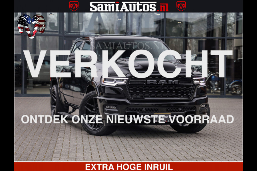 Dodge Ram LIMITED H.O 540 PK 706 Nm | FEUL WIELEN |XB9 | MASSAGE | BOM VOL | CREW CAB | DUBBELE CABINE | GRIJSKENTEKEN | 5 PERSOONS | DE MEEST LUXUEUZE en BEGEERDE Pick-up