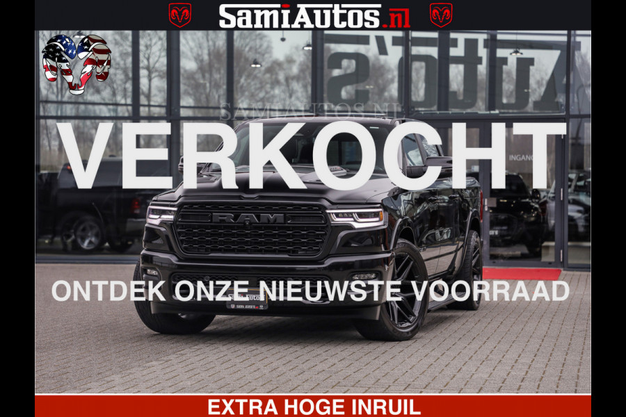Dodge Ram LIMITED H.O 540 PK 706 Nm | FEUL WIELEN |XB9 | MASSAGE | BOM VOL | CREW CAB | DUBBELE CABINE | GRIJSKENTEKEN | 5 PERSOONS | DE MEEST LUXUEUZE en BEGEERDE Pick-up