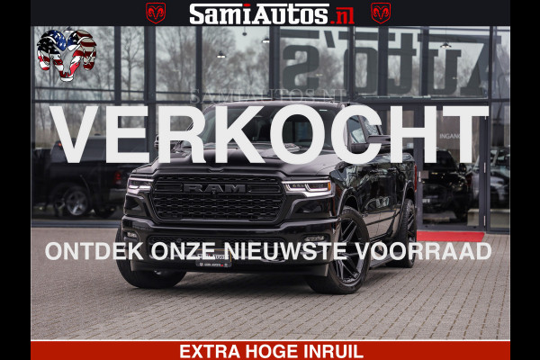 Dodge Ram LIMITED H.O 540 PK 706 Nm | FEUL WIELEN |XB9 | MASSAGE | BOM VOL | CREW CAB | DUBBELE CABINE | GRIJSKENTEKEN | 5 PERSOONS | DE MEEST LUXUEUZE en BEGEERDE Pick-up