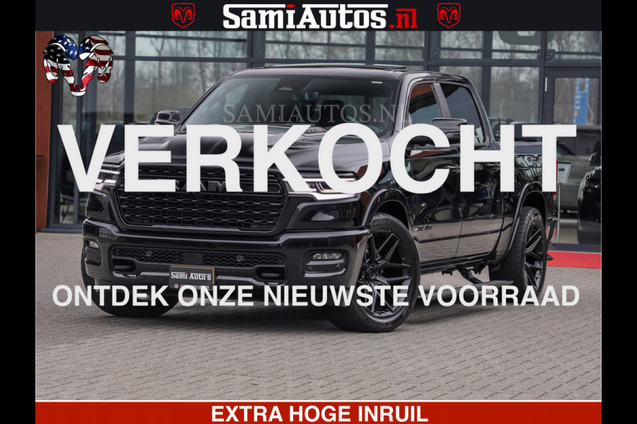 Dodge Ram LIMITED H.O 540 PK 706 Nm | FEUL WIELEN |XB9 | MASSAGE | BOM VOL | CREW CAB | DUBBELE CABINE | GRIJSKENTEKEN | 5 PERSOONS | DE MEEST LUXUEUZE en BEGEERDE Pick-up