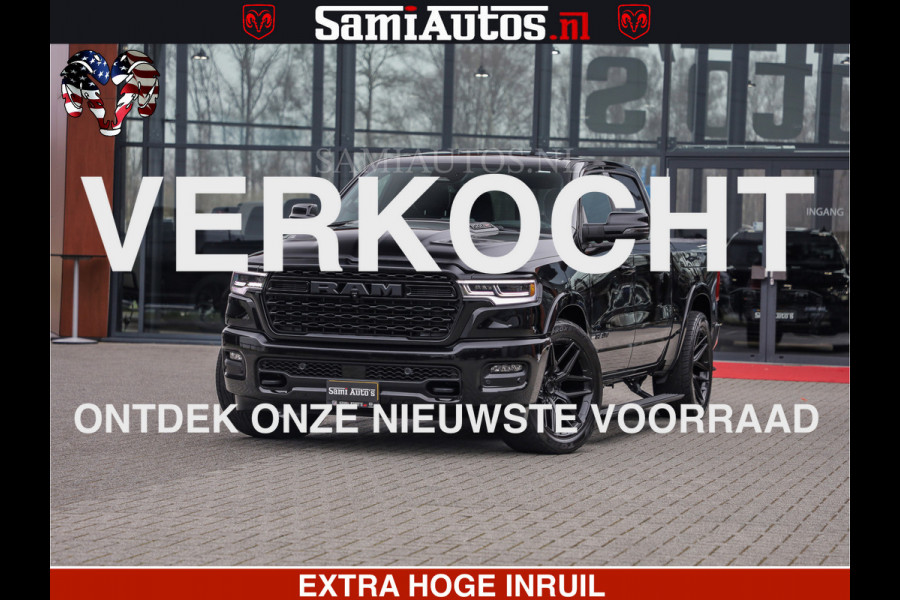 Dodge Ram LIMITED H.O 540 PK 706 Nm | FEUL WIELEN |XB9 | MASSAGE | BOM VOL | CREW CAB | DUBBELE CABINE | GRIJSKENTEKEN | 5 PERSOONS | DE MEEST LUXUEUZE en BEGEERDE Pick-up