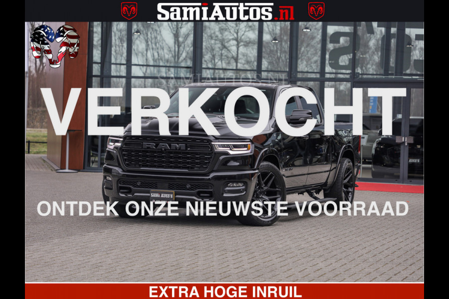Dodge Ram LIMITED H.O 540 PK 706 Nm | FEUL WIELEN |XB9 | MASSAGE | BOM VOL | CREW CAB | DUBBELE CABINE | GRIJSKENTEKEN | 5 PERSOONS | DE MEEST LUXUEUZE en BEGEERDE Pick-up