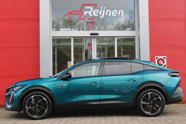 Peugeot e-408 GT AVANTAGE 58 kWh | PANORAMISCH SCHUIF/KANTEL DAK | ELEKTRISCH BEDIENBARE VOORSTOELEN | STOEL/STUUR VERWARMING | MASSAGE FUNCTIE OP DE VOORSTOELEN | FOCAL AUDIO SYSTEEM | ALCANTARA/LEDEREN BEKLEDING | 360° CAMERA | PARKEERSENSOREN VOOR + ACHTER | ELEKTRISCH BEDIENBARE ACHTERKLEP | SFEER VERLICHTING | KEYLESS ENTRY/START | 19" LICHTMETALEN VELGEN | DODEHOEK DETECTIE | ADAPTIVE CRUISE CONTROL | APPLE CARPLAY/ANDROID AUTO DRAADLOOS | DRAADLOOS TELEFOONLADEN |