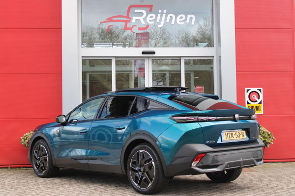 Peugeot e-408 GT AVANTAGE 58 kWh | PANORAMISCH SCHUIF/KANTEL DAK | ELEKTRISCH BEDIENBARE VOORSTOELEN | STOEL/STUUR VERWARMING | MASSAGE FUNCTIE OP DE VOORSTOELEN | FOCAL AUDIO SYSTEEM | ALCANTARA/LEDEREN BEKLEDING | 360° CAMERA | PARKEERSENSOREN VOOR + ACHTER | ELEKTRISCH BEDIENBARE ACHTERKLEP | SFEER VERLICHTING | KEYLESS ENTRY/START | 19" LICHTMETALEN VELGEN | DODEHOEK DETECTIE | ADAPTIVE CRUISE CONTROL | APPLE CARPLAY/ANDROID AUTO DRAADLOOS | DRAADLOOS TELEFOONLADEN |