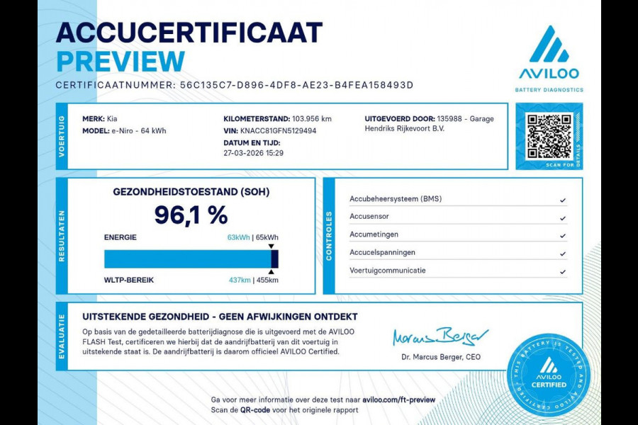 Kia e-Niro ExecutiveLine Sky 64 kWh | SOH: 96,1% | Schuifdak | Leder | Climate | Stoel&Stuur Verwarming | Memory Seat | Navi | Adaptive CC |