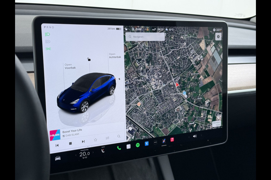 Tesla Model Y RWD 300pk Trekhaak SOH 92% Warmtepomp LFP-Accu Leer Lmv Camera's Panoramadak Adap.Cruise Navi Ecc Autopilot Stoel+Stuur+Achterbank Verwarming Elek.Achterklep Dodehoek detector Draadloze telefoonlader 1e Eigenaar 1.600KG Trekgewicht Fabrieksgarantie op Motor en Accu tot 22-04-2032/160.000km