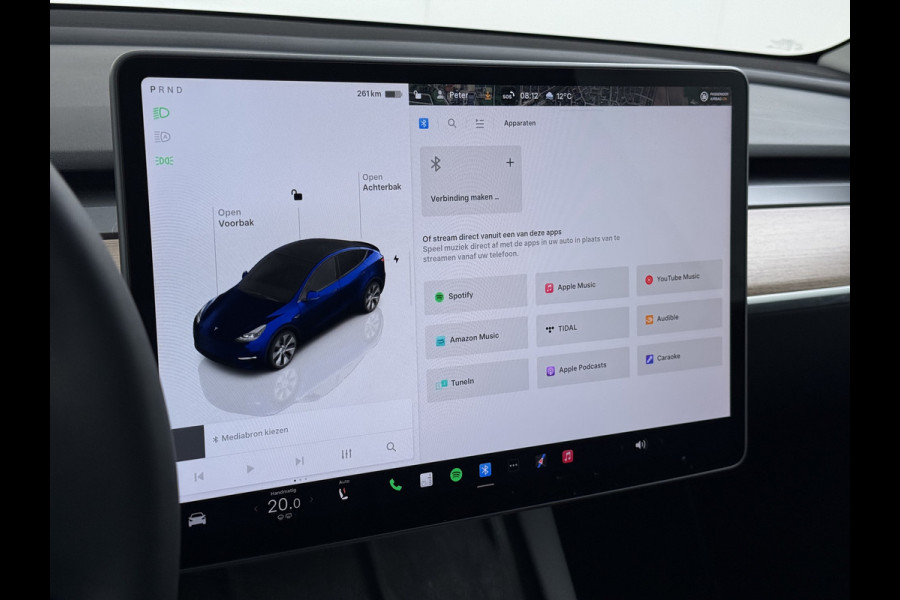 Tesla Model Y RWD 300pk Trekhaak SOH 92% Warmtepomp LFP-Accu Leer Lmv Camera's Panoramadak Adap.Cruise Navi Ecc Autopilot Stoel+Stuur+Achterbank Verwarming Elek.Achterklep Dodehoek detector Draadloze telefoonlader 1e Eigenaar 1.600KG Trekgewicht Fabrieksgarantie op Motor en Accu tot 22-04-2032/160.000km