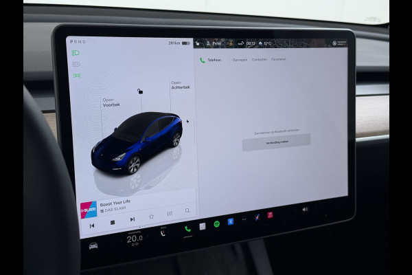 Tesla Model Y RWD 300pk Trekhaak SOH 92% Warmtepomp LFP-Accu Leer Lmv Camera's Panoramadak Adap.Cruise Navi Ecc Autopilot Stoel+Stuur+Achterbank Verwarming Elek.Achterklep Dodehoek detector Draadloze telefoonlader 1e Eigenaar 1.600KG Trekgewicht Fabrieksgarantie op Motor en Accu tot 22-04-2032/160.000km