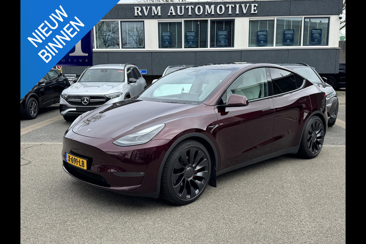 Tesla Model Y Performance AWD 75 kWh AFNEEMBARE TREKHAAK| CHERRY RED| VOLLEDIGE TESLA GARANTIE TOT 14-12-2027 OF 80K KM|1STE EIGENAAR ORIG. NL| AUTOPILOT| STOELVERWARMING VOOR + ACHTER|