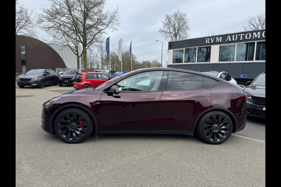 Tesla Model Y Performance AWD 75 kWh AFNEEMBARE TREKHAAK| CHERRY RED| VOLLEDIGE TESLA GARANTIE TOT 14-12-2027 OF 80K KM|1STE EIGENAAR ORIG. NL| AUTOPILOT| STOELVERWARMING VOOR + ACHTER|