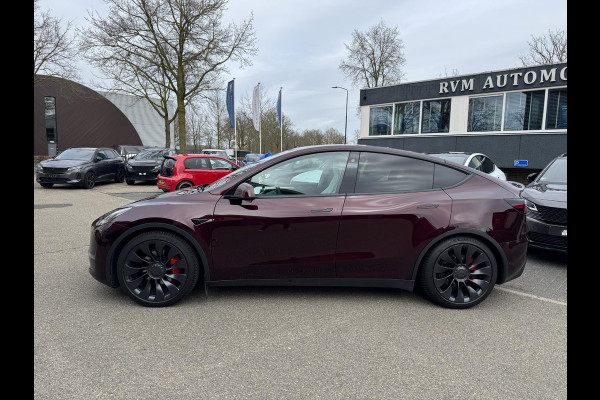 Tesla Model Y Performance AWD 75 kWh AFNEEMBARE TREKHAAK| CHERRY RED| VOLLEDIGE TESLA GARANTIE TOT 14-12-2027 OF 80K KM|1STE EIGENAAR ORIG. NL| AUTOPILOT| STOELVERWARMING VOOR + ACHTER|